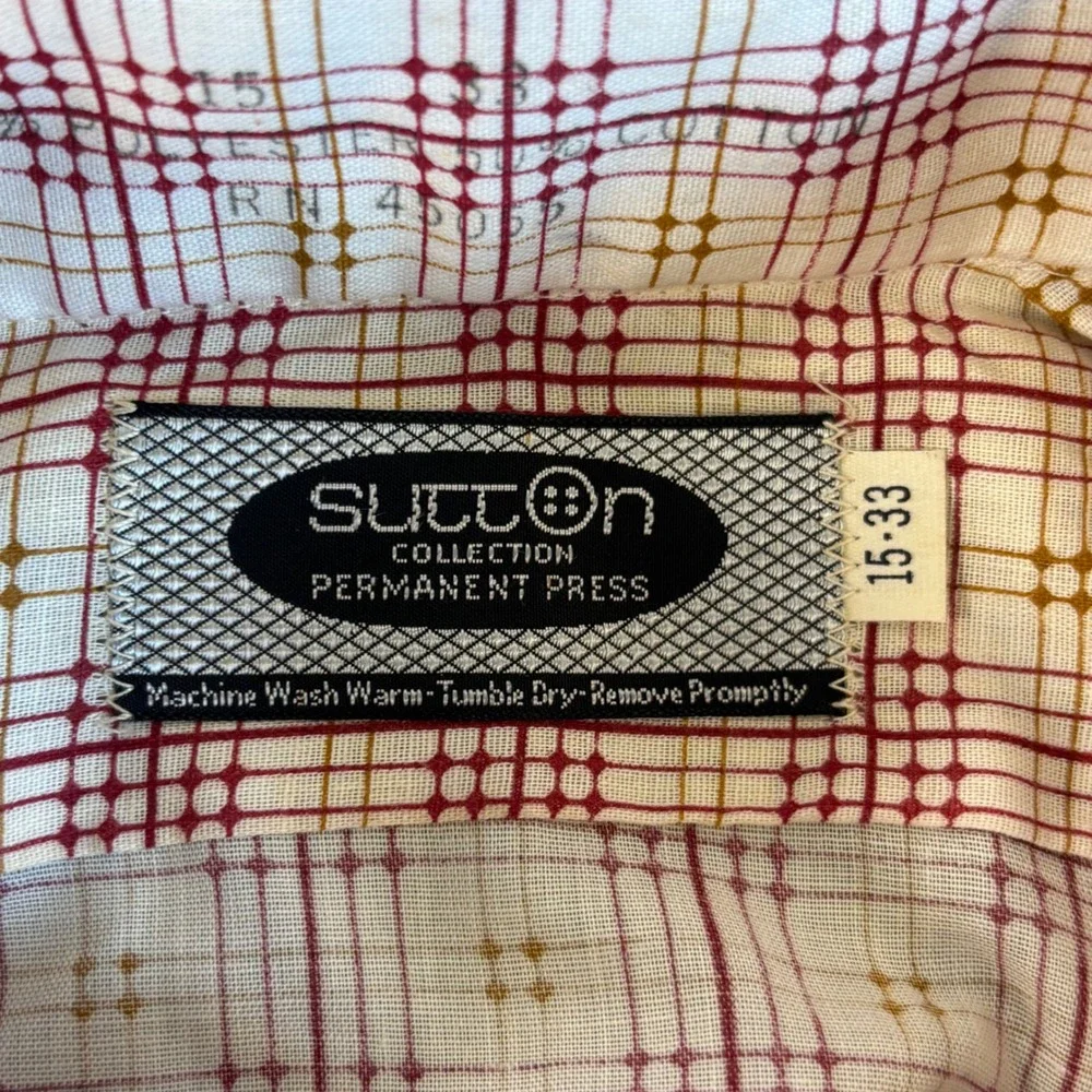 Vtg 70s Sutton Collection disco shirt  Dagger Collar Men's 15-33 geometric print